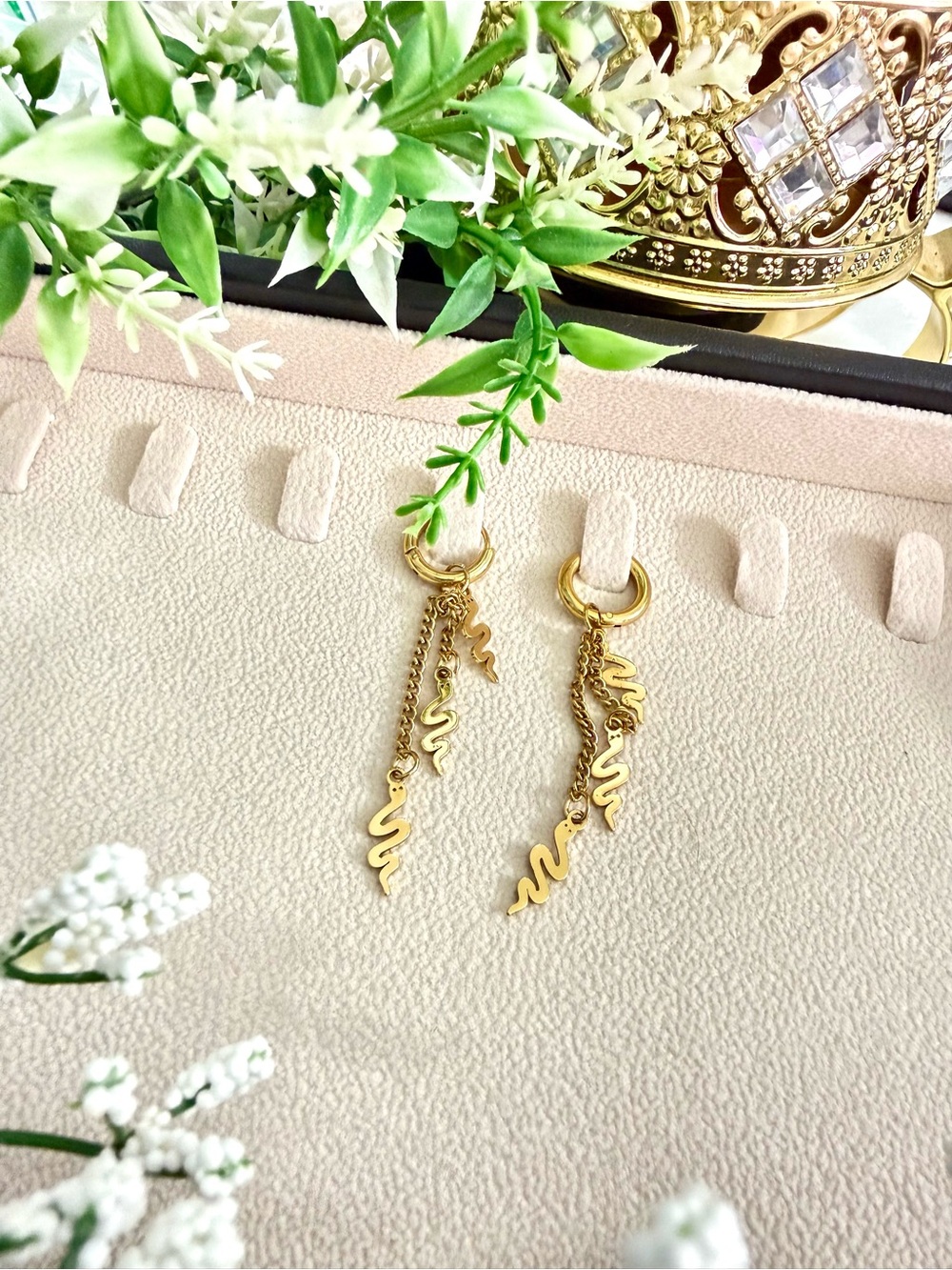 Gold Snake Dangle Hoop Earrings 18k gold plated